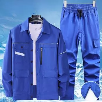 Рабочий костюм мужской летний хлопковый тонкий антиожоговый уличный комплект из 2 предметов XXXXXL синий