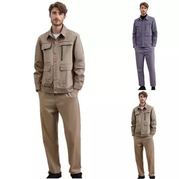 Рабочий костюм мужской тонкий летний топ пальто брюки однотонный костюм 170 хаки