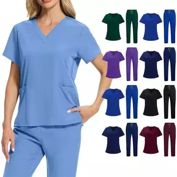 Рабочий костюм Soild Scrub для женщин с V-образным вырезом и коротким рукавом, забавные футболки, рабочая одежда, футболка с карманами L чёрный