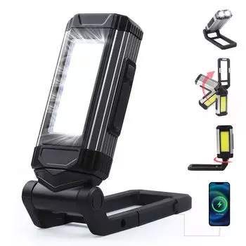 Рабочий светодиодный фонарик с зарядкой от USB COB, складной, с магнитом и крючком, 500 люмен, вращение, 7 режимов освещения, 360°