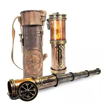 Рабочий телескоп из латуни 40,64 см с кожаным футляром, пиратская подзорная труба, подарок для любителей лодок, подарки на выпускной, подарки на годовщину