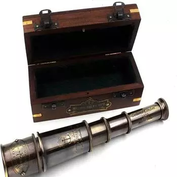 Рабочий телескоп капитана корабля 1920 года с деревянным ящиком, латунная подзорная труба, стеклянная оптика, пиратский инструмент, латунный морской телескоп,