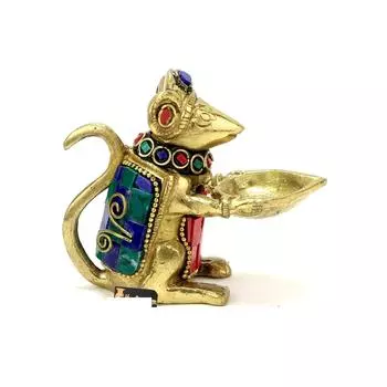 Работа с драгоценными камнями Латунная мышь Ганеша, держащая масляную лампу Дия, стандартная, упаковка из 1 шт. Новейшая