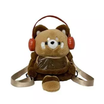 Raccoon Little Plush Backpack With Earphones For Practical Storage Inner