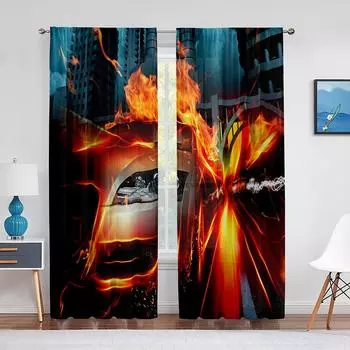 Race Car Printed Curtain Racing Car Speed Extreme Sport Window Curtains for Living Room Bedroom Teens Mens Room Decor 2Panels (50Wx50H)x2(CM)&Rod Pocket