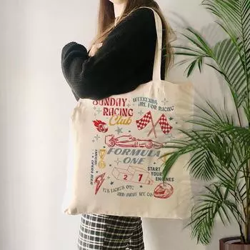 Racing Club Pattern Tote Bag Canvas Shoulder Bag Travel Daily Commuter Women s Reusable Shopping Bag