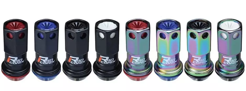 Racing Composite R40 iCONIX Wheel Lock M12 x with Resin KYO-EI (Kyoei Industry) Nuts, P1.25, Caps, Black/Black, RIF-13KK чёрный