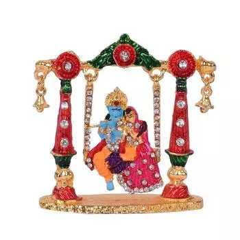 Radha Krishna Idol on Jhula Metal Statue for Car Dashboard | Mandir Pooja Murti | Temple Puja | Home Decor | Office Showpiece