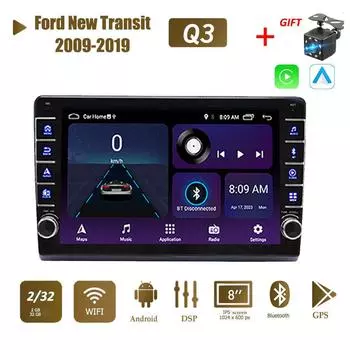 Радио 2 Din Android Автомобильный GPS-навигатор для Ford New Transit 2009-2019 с кнопочной ручкой Мультимедийный плеер Стерео Аудио Авто Carplay 2 + 32 ГБ 1+16GB