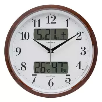 Радио Formia Wall Температура и день секундной стрелки останавливается автоматически включается в японских электронных коричневых часах Hodogaya, деревянные,