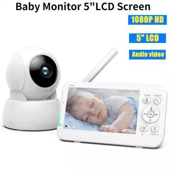 Радионяня 5 ЖК-экран 1080P Ночное видение 355° PTZ Пульт дистанционного управления HD Камера для детской няни 2 аудиосистемы безопасности Электронный детский телефон EU Plug