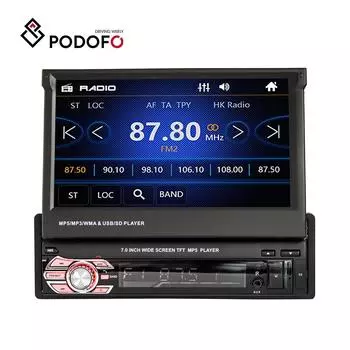 Радиоплеер Podofo 1Din, 7 дюймов, HD, выдвижной автомобильный плеер, авто стерео, поддержка зеркальной связи, управление на рулевом колесе, вид сзади, BT, FM SD