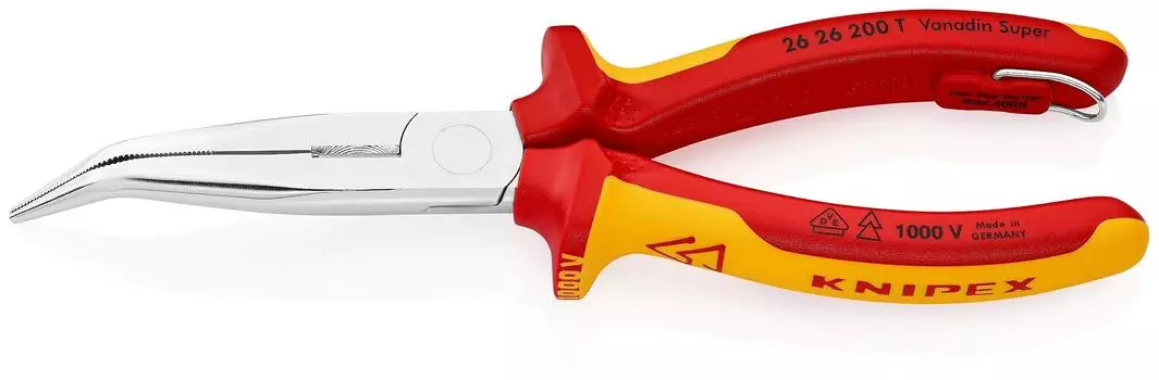 Радиоплоскогубцы KNIPEX с изолированным наконечником, изогнутые радиоплоскогубцы для предотвращения падений (КНИПЕКС) 2626-200ТБК (BK)