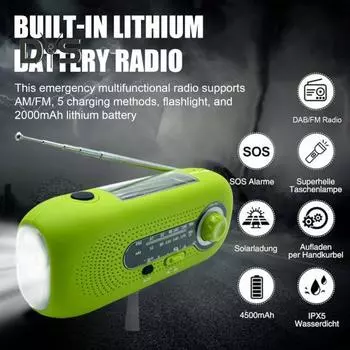 Радиоприемник с ручным управлением и светодиодным фонариком, компактный портативный многофункциональный аварийный AM/FM-радиоприемник с питанием от аккумулятора EU синий