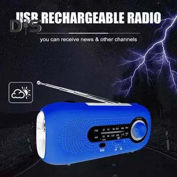 Радиоприемник с ручным управлением и светодиодным фонариком, компактный портативный многофункциональный аварийный AM/FM-радиоприемник с питанием от аккумулятора JP Plug чёрный