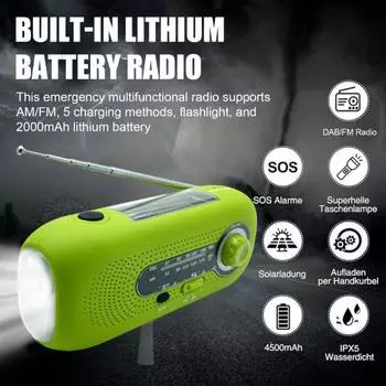 Радиостанция с ручным приводом на солнечных батареях со светодиодной подсветкой, компактный размер, портативная перезаряжаемая многофункциональная аварийная радиостанция JP Plug чёрный