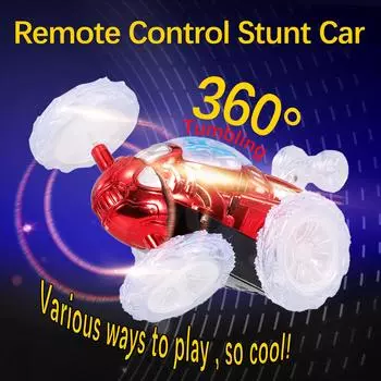 Радиоуправляемая машинка с дистанционным управлением и мигающими светодиодными огнями, вращающаяся на 360 градусов для детей, мальчиков и девочек разноцветный