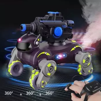 Радиоуправляемая трюковая механическая собака-машина со светомузыкой, водяными бомбами, шутер, 8 колес, робот-собака, обучающая детская интерактивная электрическая машина 2,4 ГГц зелёный