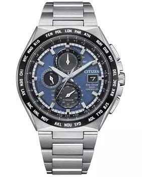 Радиоуправляемые титановые часы CITIZEN Eco-Drive с функцией мирового времени и вечным временем для мужчин AT8238-84L синий