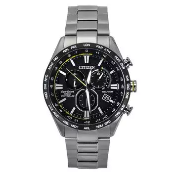 Радиоуправляемый хронограф Citizen Super Titanium с черным циферблатом Eco-Drive CB5947-80E 100M мужские часы чёрный