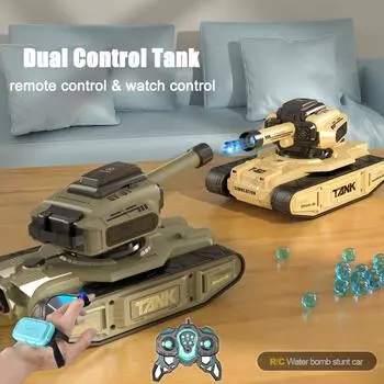 Радиоуправляемый танк с двойным управлением, 2,4G, радиоуправление, автомобильная водяная бомба, военный танк, жесты, мультиплеер, 4WD, гусеничный радиоуправляемый игрушечный автомобиль Single control зелёный