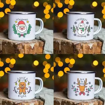 Радость миру кружки с изображением оленей Эмалированная кофейная чашка Детская ручка Молочные чашки Питьевая кружка Декор для банкетного стола Рождественские подарки