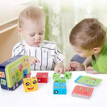 (радость выбирать)Деревянные игрушки с выражениями. Деревянные кубики. Узор для лица. Строительные развивающие игрушки Монтессори. One Size