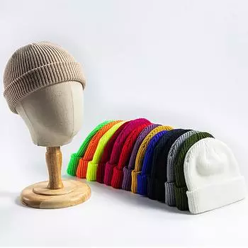 (радость выбирать)Мужская и женская осенне-зимняя теплая однотонная вязаная шапка в студенческом стиле с вышивкой One Size армия зеленый