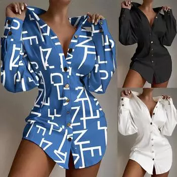 (радость выбирать)Женские повседневные платья-рубашки на пуговицах с длинным рукавом и отложным воротником, простое мини-платье L белый