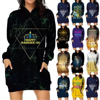 (радость выбирать)Женский повседневный пуловер с принтом, толстовка с длинным рукавом, платье с капюшоном и карманом L чёрный