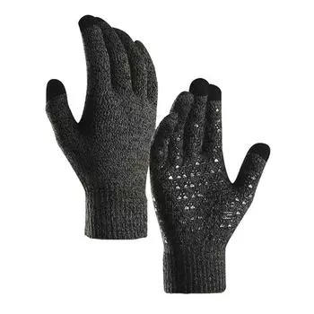 (радость выбирать)Зимние перчатки для мужчин и женщин, вязаные противоскользящие эластичные манжеты, ветрозащитные, теплые One size армия зеленый