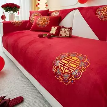 Радостная большая красная диванная подушка Four Seasons Универсальное украшение для свадьбы и свадебной комнаты Украшение для украшения Обложка Ткань Шарф Свадебный нескользящий чехол 60*60