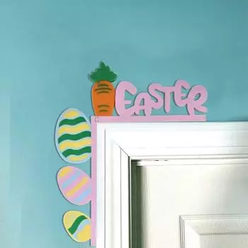 Радостный пасхальный уголок, полный детского очарования, с деревянными украшениями, вдохновленными пасхальными элементами, добавит весенней энергии дверному проему вашего дома! One Size