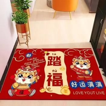 Радостный подарок на год дракона, напольный коврик, бархатный напольный коврик с красным кристаллом, нескользящий входной коврик для ног, бытовой коврик для входной двери 50*80cm