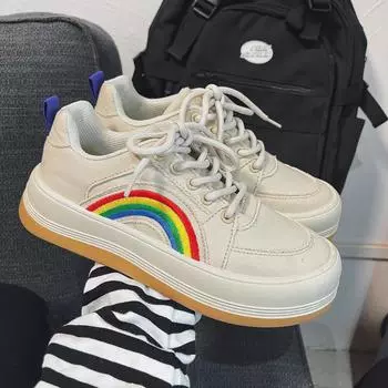 Радуга Холст Обувь Мужчины и женщины Мода Случайные Толстые soled Обувь для ходьбы Обувь 35 чёрный