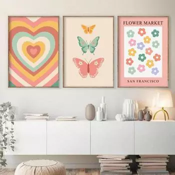 Радуга Любовь Маленькая Цветочная Бабочка Цвет Холст Картина Детский Плакат Художественный Принт Настенная Картина Скандинавская Девушка Декор Для Детской Спальни 21x30cm No Frame