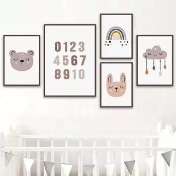 Радуга Облака Медведь Кролик Образование Номер Настенная Живопись Холст Картины Плакаты И Принты Настенные Картины Для Детей Детская Комната Декор 21cm30cm NoFrame