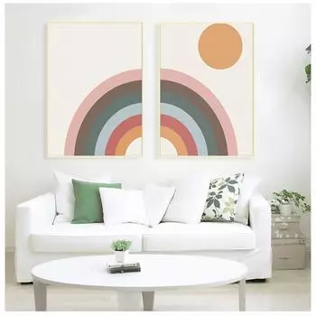 Радуга середины века, картина на холсте, принты, минималистский постер «Радуга и солнце», ретро скандинавский настенный художественный декор для детской комнаты, без рамки 21*30cm