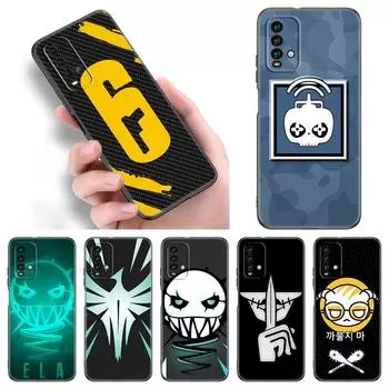 Радуга шесть:Чехол для телефона с логотипом Siege для Xiaomi Redmi Note 11 10 9 8 Pro 11T 5G 10T 10S 9S 9T 9i 9C 9A 8T, мягкий черный чехол из ТПУ Redmi 8