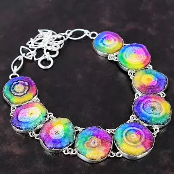 Радуга Солнечная Кварцевая Друзи Ожерелье Стерлингового Серебра 925 Ожерелье Регулируемая Цепочка Ожерелье Подарок Для Женщин Ожерелье Ручной Работы Ювелирные Изделия Из Драгоценных Камней