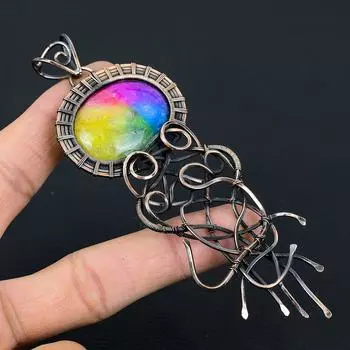 Радуга Солнечный Кварц Драгоценный Камень Медная Проволока Обернуть Кулон Ручной Работы Подарок Ювелирных Изделий Для Женщин 4.72 Inches жёлтый