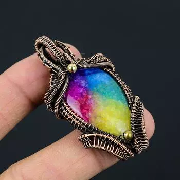 Радуга Солнечный Кварц Драгоценный Камень Медная Проволока Обертка Кулон Ручной Работы Ювелирный Подарок Для Нее 2.36 Inches жёлтый