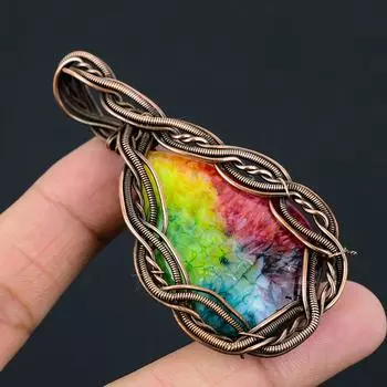 Радуга Солнечный Кварц Драгоценный Камень Медная Проволока Обернуть Кулон Ручной Работы Подарок Ювелирных Изделий Для Женщин 3.07 Inches красный