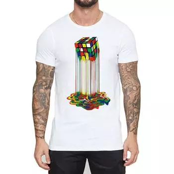 Радужная абстракция, расплавленный кубик Рубикса, забавная футболка унисекс, футболка с короткими рукавами S