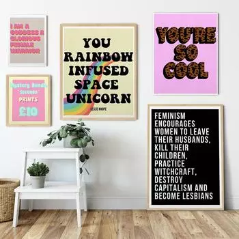 Радужная девушка Power Wall Art Print Феминистский плакат Телевизионные цитаты Музыка Феминистская картина маслом Цвет