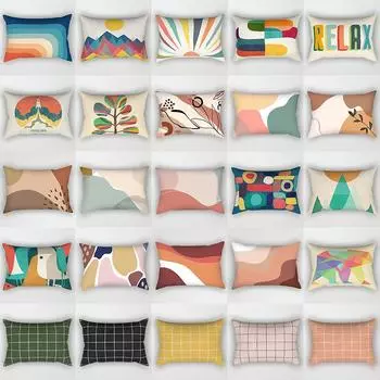 Радужная лоскутная наволочка 30x50 см, полиэстер с геометрическим рисунком, чехол для подушки с листьями и растениями, двухсторонний наволочка с принтом, домашний декор 30X50cm