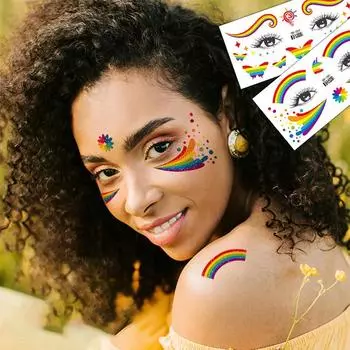 Радужная наклейка на лицо, водонепроницаемая временная татуировка, красочный узор, луна, звезда, боди-арт, рука, поддельные татуировки для женщин и мужчин N7