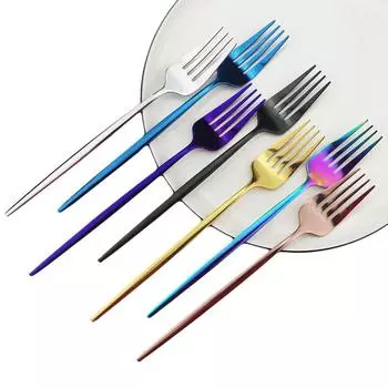 Радужная обеденная вилка из нержавеющей стали, посуда, вилка для торта, вилка для фруктового салата, черный десертный набор вилок, столовые приборы, Прямая доставка золотой