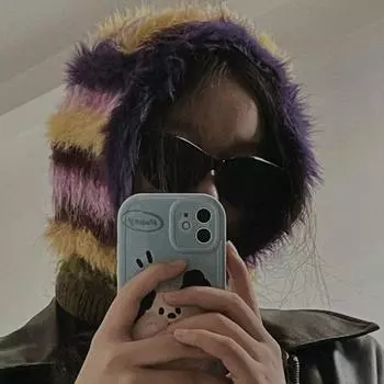 Радужная плетеная мохеровая балаклава, шарф, интегрированная осенне-зимняя теплая защита ушей, длинные пушистые шапки для мужчин и женщин 56-58cm