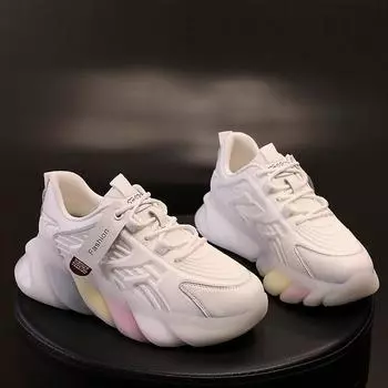 Радужная подошва, дышащая воловья кожа, старые туфли, женские высокие кроссовки, летний новый стиль 2024 года, легкая женская обувь 35 белый